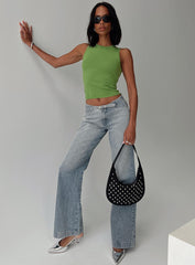 Slow Ride Mid Rise Bootleg Belted Jeans Light Blue