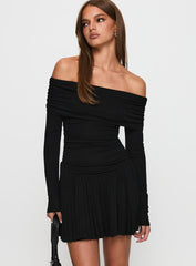 Field Of Dreams Long Sleeve Mini Dress Onyx