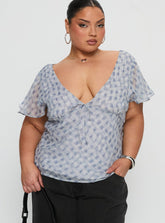 My Last Love Top Blue Check Curve