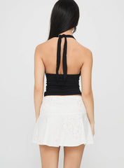 Drisana Tie Detail Embroidered Mini Skirt White