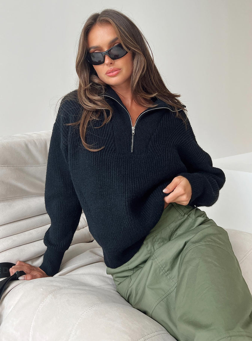 Ferry Zip Front Sweater Black Lower Impact