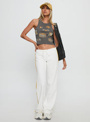 Elation Low Rise Straight Leg Track Pant White
